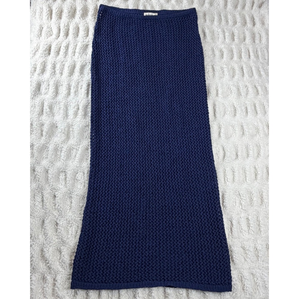 Monday Swimwear Navy Blue Crochet Maxi Skirt MB4119 Large Cotton Blend Cover Up